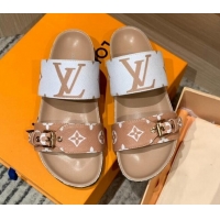 Luxury Louis Vuitton Bom Dia Monogram Canvas Flat Slide Sandals Brown/White 032578