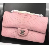 New Cheap Chanel 2.55 Series Flap Bags Sakura Pink Original Python Leather A1112SA Silver