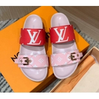 Discount Louis Vuitton Bom Dia Monogram Canvas Flat Slide Sandals Pink/Red 032579