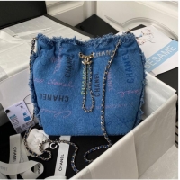 Famous Brand Chanel small Drawstring Bag Denim AS3027 blue