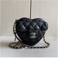 Classic Chanel 2022S Love Heart Original Lambskin Crossbody Chain Mini Bag AS3191 Black