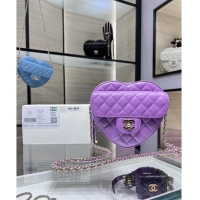 Good Product Chanel 2022S Love Heart Original Lambskin Crossbody Chain Bag AS3191Y Purple