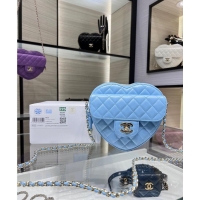 Purchase Grade Chanel 2022S Love Heart Original Lambskin Crossbody Chain Bag AS3191Y Blue