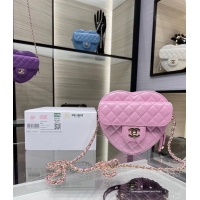 Inexpensive Chanel 2022S Love Heart Original Lambskin Crossbody Chain Bag AS3191Y Pink