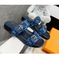 Hot Style Louis Vuitton Bom Dia Monogram Denim Flat Slide Sandals Blue/Black 032583