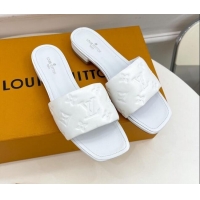 Duplicate Louis Vuitton Revival Flat Slide Sandals in Monogram Embossed Lambskin White 032590