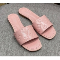 Unique Style Louis Vuitton Revival Flat Slide Sandals in Monogram Embossed Lambskin Pink 032591