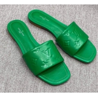 Perfect Louis Vuitton Revival Flat Slide Sandals in Monogram Embossed Lambskin Green 032593