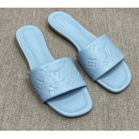 Purchase Louis Vuitton Revival Flat Slide Sandals in Monogram Embossed Lambskin Pale Blue 032593