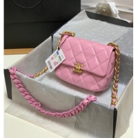 Cheapest Chanel mini Shoulder Bag Lambskin&Gold-Tone Metal AS3205 pink