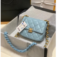 Luxury Classic Chanel mini Shoulder Bag Lambskin&Gold-Tone Metal AS3205 sky blue