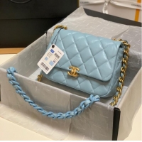 Fashion Discount Chanel small Shoulder Bag Lambskin&Gold-Tone Metal AS3206 sky blue