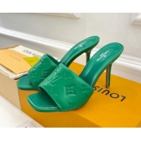 Stylish Louis Vuitton Revival High Heel Slide Sandals 9.5cm in Monogram Embossed Lambskin Green 0325103