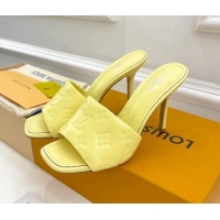 Good Quality Louis Vuitton Revival High Heel Slide Sandals 9.5cm in Monogram Embossed Lambskin Yellow 0325104