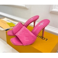 Low Price Louis Vuitton Revival High Heel Slide Sandals 9.5cm in Monogram Embossed Lambskin Hot Pink 0325107