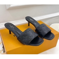 Unique Style Louis Vuitton Revival High Heel Slide Sandals 5.5cm in Monogram Embossed Lambskin Black 0325109