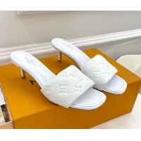 aaaaa Louis Vuitton Revival High Heel Slide Sandals 5.5cm in Monogram Embossed Lambskin White 0325110