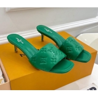 Hot Style Louis Vuitton Revival High Heel Slide Sandals 5.5cm in Monogram Embossed Lambskin Green 0325111