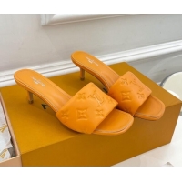 Pretty Style Louis Vuitton Revival High Heel Slide Sandals 5.5cm in Monogram Embossed Lambskin Orange 0325113