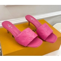 Best Product Louis Vuitton Revival High Heel Slide Sandals 5.5cm in Monogram Embossed Lambskin Hot Pink 0325115