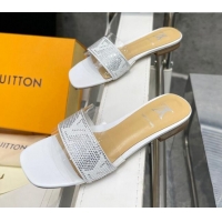 Good Quality Louis Vuitton TPU and LV Crystal Flat Slide Sandals White 0325117