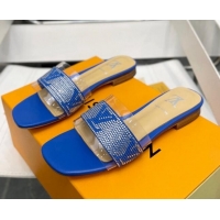 Best Price Louis Vuitton TPU and LV Crystal Flat Slide Sandals Blue 032603