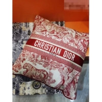 Famous Brand Dior Large Sqaure Cushion in Red Toile de Jouy Embroidery 50x50cm CD1344 2021