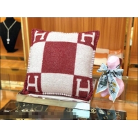 Hot Classic Hermes Avalon Wool Pillow 45x45cm H110214 Burgundy 2021