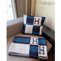 Luxurious Hermes Avalon Wool Pillow And Blanket 50x50cm H110273 Navy Blue 2021