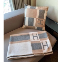 Top Quality Hermes Avalon Wool Pillow And Blanket 50x50cm H110276 Beige 2021