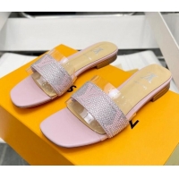 Sumptuous Louis Vuitton TPU and LV Crystal Flat Slide Sandals Pink 032604