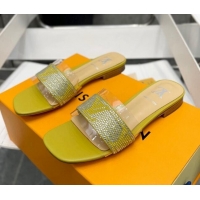 Unique Style Louis Vuitton TPU and LV Crystal Flat Slide Sandals Yellow 032605