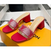 Best Price Louis Vuitton TPU and LV Crystal Heel Slide Sandals Red 032612