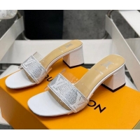 Good Quality Louis Vuitton TPU and LV Crystal Heel Slide Sandals White 032607