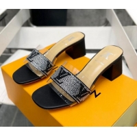 Purchase Louis Vuitton TPU and LV Crystal Heel Slide Sandals Black 032608