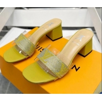 Luxurious Louis Vuitton TPU and LV Crystal Heel Slide Sandals Yellow 032609