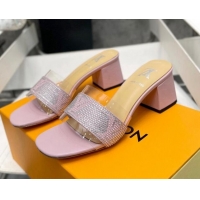 Best Product Louis Vuitton TPU and LV Crystal Heel Slide Sandals Pink 032610