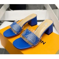 Most Popular Louis Vuitton TPU and LV Crystal Heel Slide Sandals Blue 032611