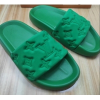 Top Sales Louis Vuitton Sunbath Monogram Rubber Flat Slide Sandals Green 042514