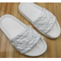 Trendy Design Louis Vuitton Sunbath Monogram Rubber Flat Slide Sandals White 042515