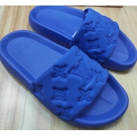 Good Quality Louis Vuitton Sunbath Monogram Rubber Flat Slide Sandals Blue 042518