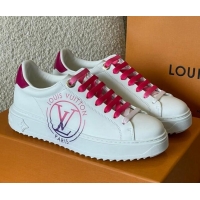 Discount Louis Vuitton Time Out LV Circle Signature Print Leather Sneakers White/Pink 042519