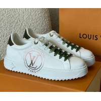 Perfect Louis Vuitton Time Out LV Circle Signature Print Leather Sneakers White/Green 042520