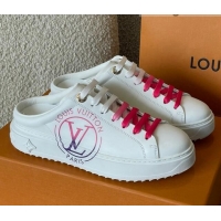 Elegant Louis Vuitton Time Out LV Circle Signature Print Open Back Sneakers White/Pink 042521