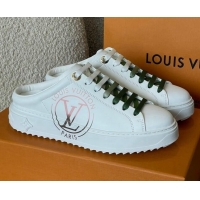 Best Price Louis Vuitton Time Out LV Circle Signature Print Open Back Sneakers White/Green 042522