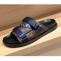 Low Cost Louis Vuitton Men's Buckle Strap Refective Slide Sandals Monogram Canvas/Blue 042528