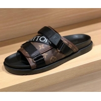 Low Price Louis Vuitton Men's Buckle Strap Refective Slide Sandals Monogram Canvas/Black 042529