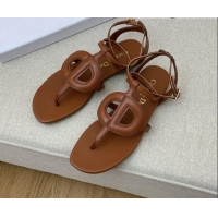 Stylish Dior Calfskin CD Flat Sandals Brown 032230