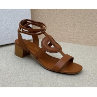 Good Quality Dior Calfskin CD Heel Sandals 4.5cm Brown 032233