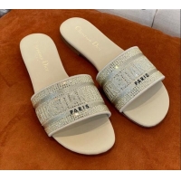 Hot Style Dior Dway Flat Slide Sandals in Crystal Embroidery Beige 032537